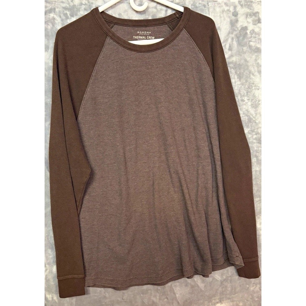 Sonoma Mens Thermal Crew Neck Raglan Long Sleeve Knit T-Shirt Tan Brown XXL